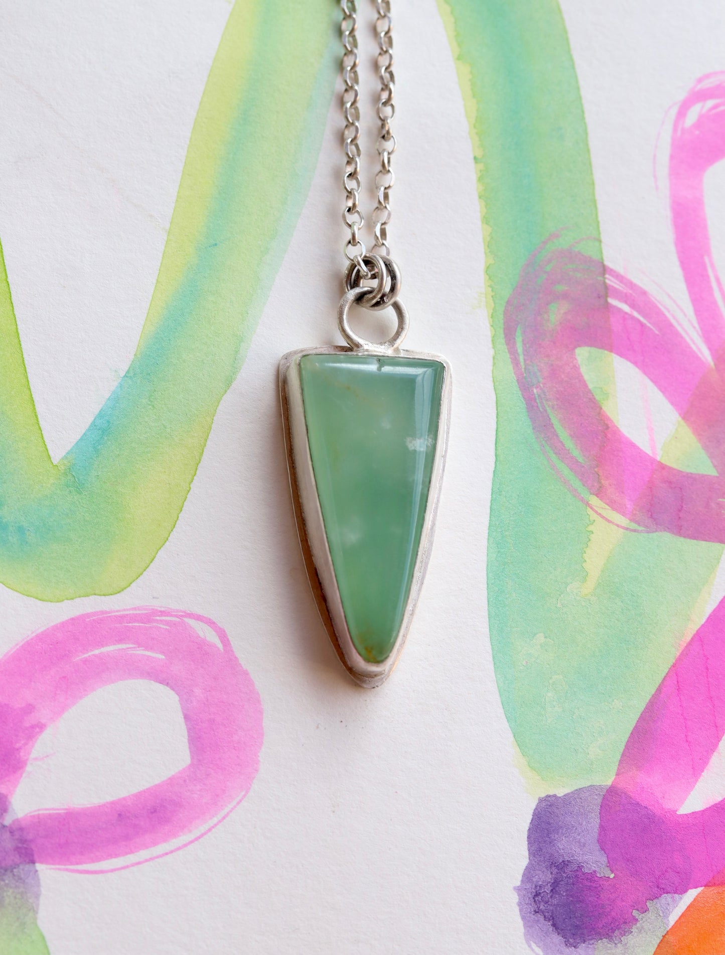 chrysoprase necklace pendant recycled silver handcrafted jewelry