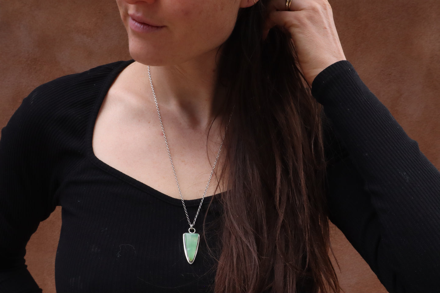 chrysoprase necklace pendant recycled silver handcrafted jewelry