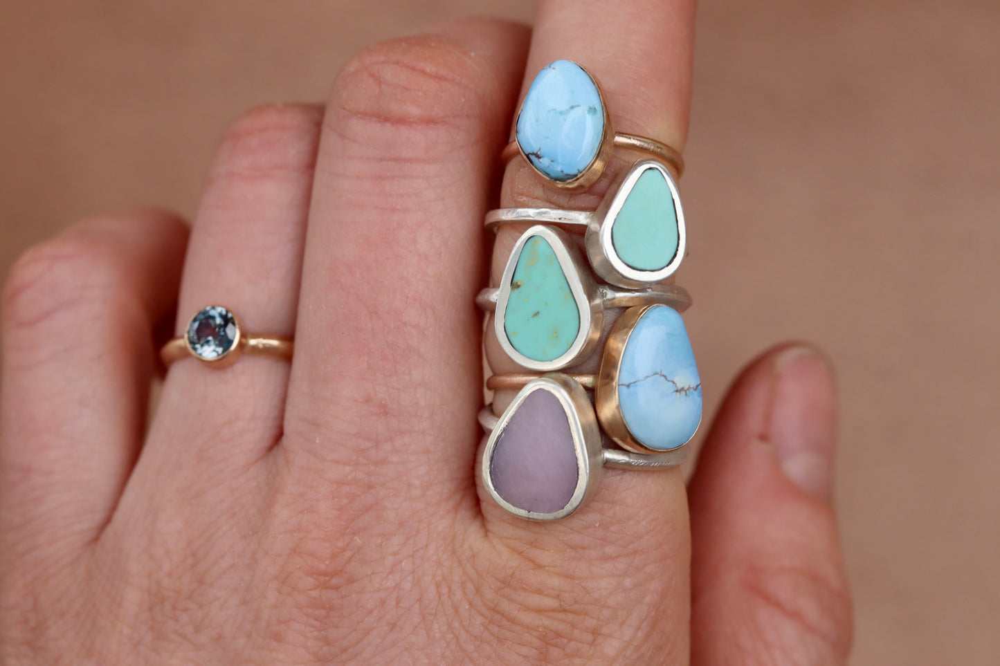 turquoise inlay ring colorful inlay teardrop ring 14kt gold lavender golden hills turquoise ring