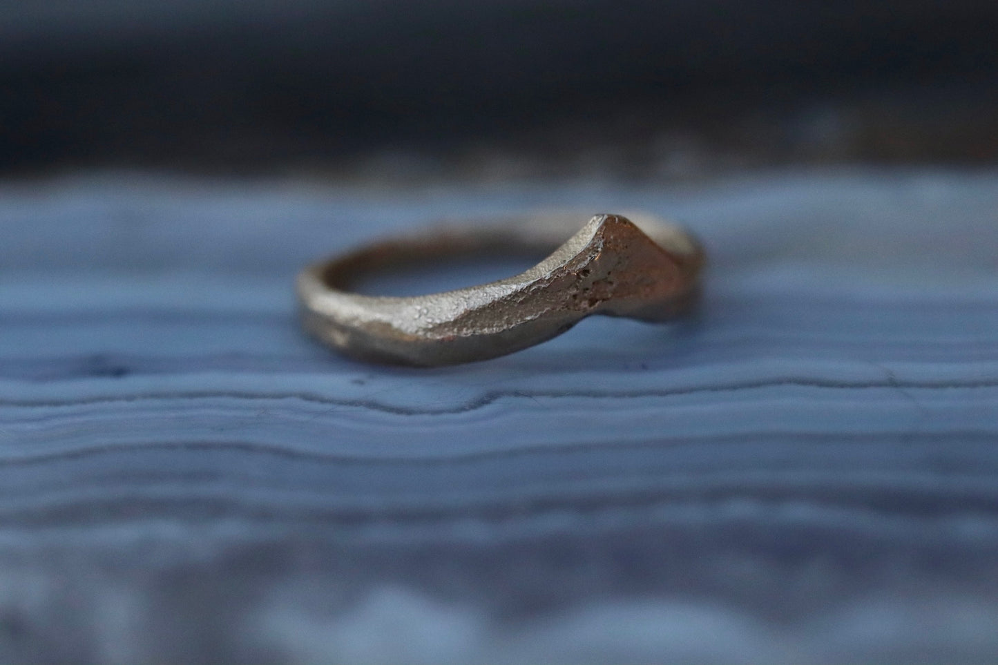 sandcast organic rustic 14kt recycled gold wedding band