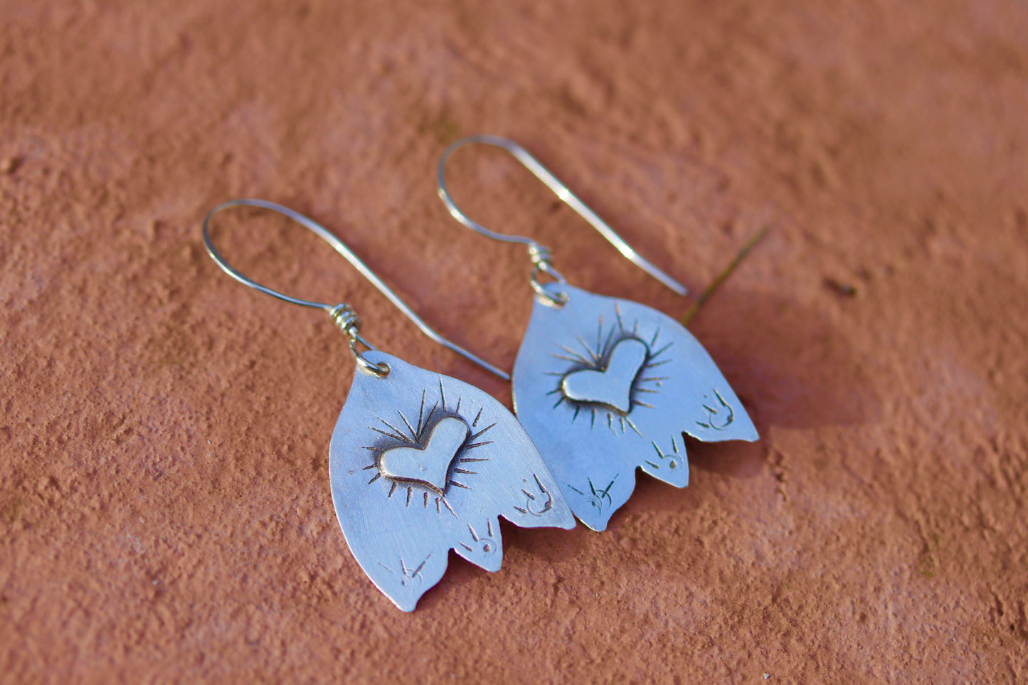 folk flower earrings folk art folk jewelry sterling silver folk flower earrings heart flower earrings