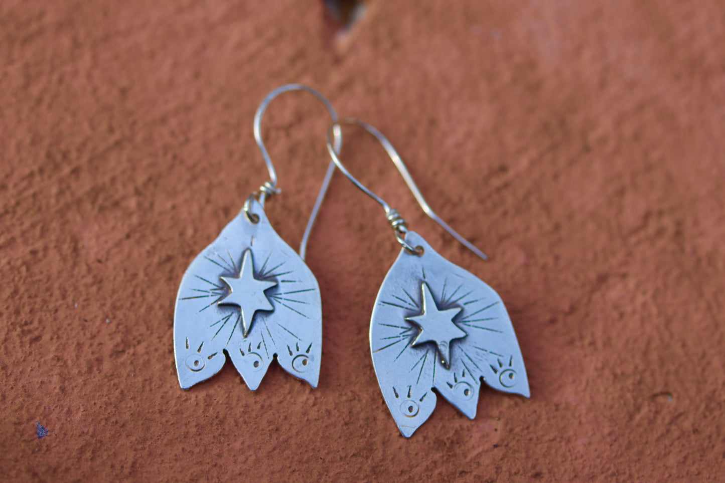 folk flower earrings silver folk art folk jewelry star flower